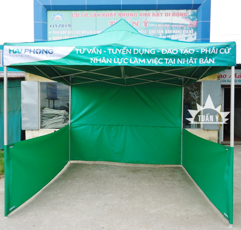 Nhà bạt 3mx3m màu xanh lá công ty Hải Phong đặt hàng tổ chức sự kiện ngoài trời