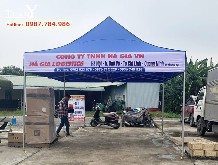 Nhà bạt 4mx4m MK4 sử dụng tiếp nhận vận chuyển hàng hoá Hà Nội - Quảng Ninh caủa nhà xe Hà Gia