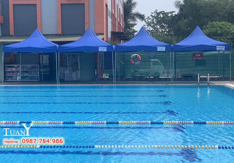 Nhà bạt 3mx3m MK3 dùng che mưa, che nắng cho vận động viên và người nhà đến với bể bơi